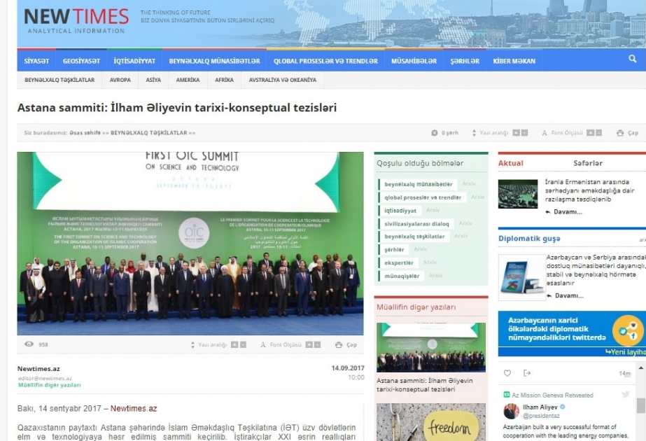 Astana sammiti: İlham Əliyevin tarixi-konseptual tezisləri
