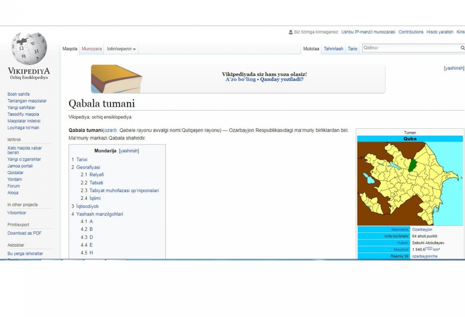 “Wikipedia”nın özbəkdilli versiyası Azərbaycanla bağlı materiallarla zənginləşdirilir