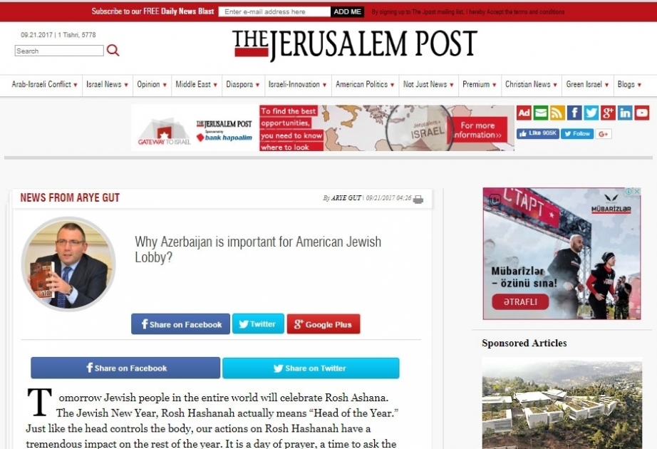 “The Jerusalem Post”: “Nəyə görə Azərbaycan Amerika yəhudi lobbisi üçün zəruridir?”