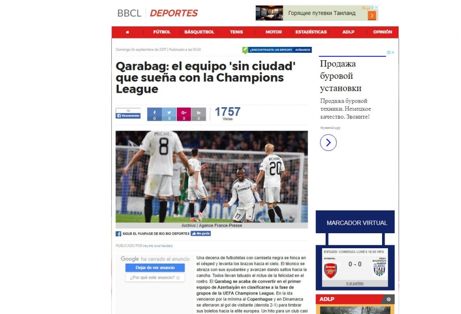 Çili mətbuatında “Qarabağ” futbol klubu haqqında məqalə dərc edilib