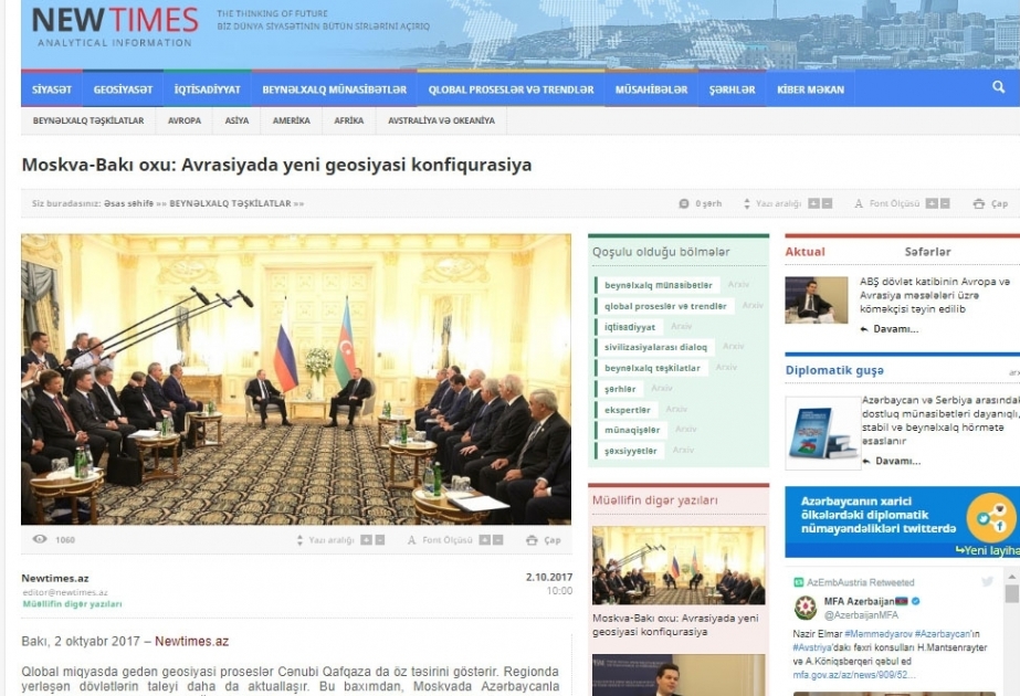 Moskva-Bakı oxu: Avrasiyada yeni geosiyasi konfiqurasiya
