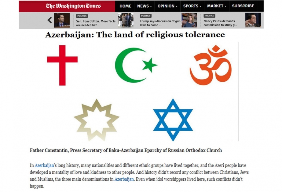 “The Washington Times”: Azərbaycan - dini tolerantlıq diyarı