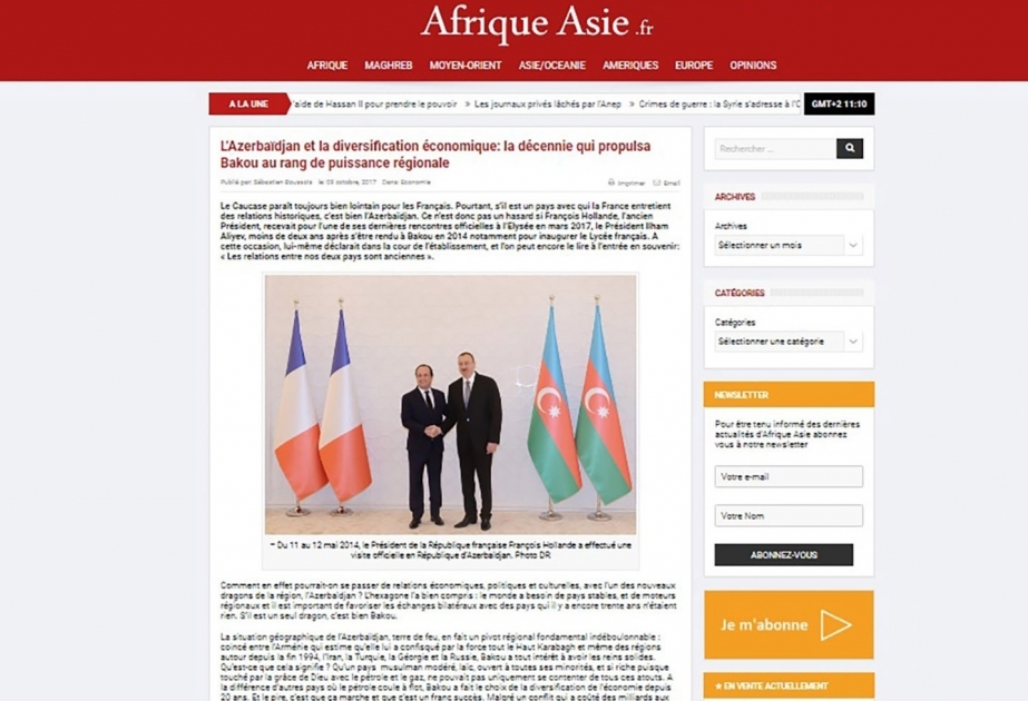 Журнал «Afrique – Asie»: Экономическая диверсификация в Азербайджане превратила страну в региональную державу