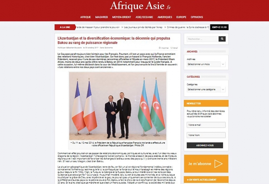 Le magazine Afrique Asie: la diversification économique en Azerbaïdjan a propulsé ce pays au rang de puissance régionale