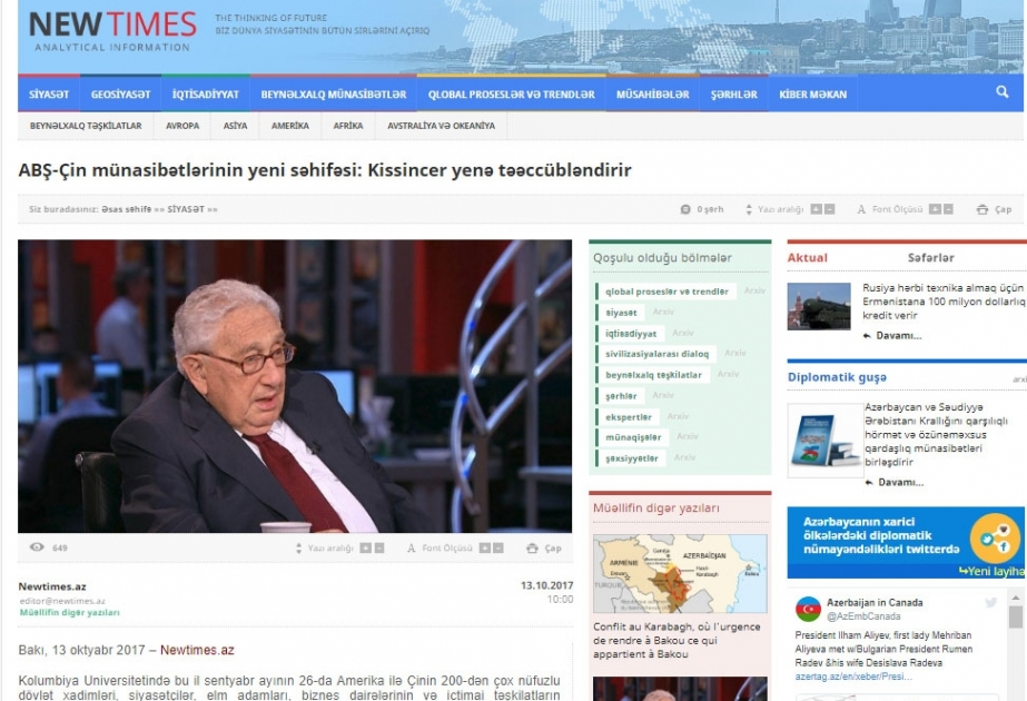 ABŞ-Çin münasibətlərinin yeni səhifəsi: Kissincer yenə təəccübləndirir