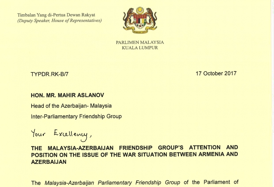 Deputy Speaker of House of Representatives: Malaysia fully supports all international resolutions on Azerbaijan’s territorial integrity