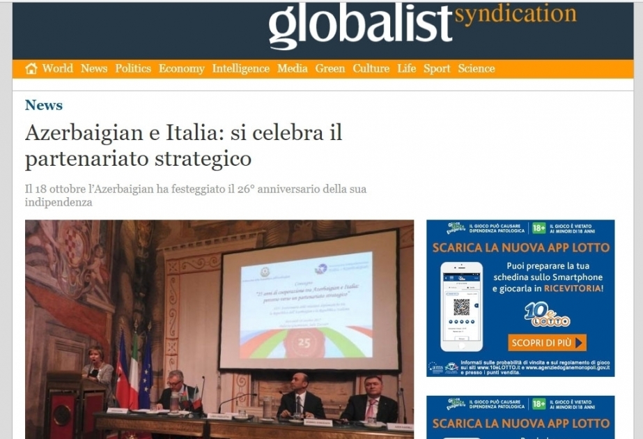 Italienische Presse schreibt über aserbaidschanisch-italienisch Beziehungen