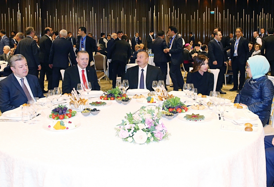 Reception was hosted for participants of opening ceremony of Baku-Tbilisi-Kars railway President Ilham Aliyev and first lady Mehriban Aliyeva attended the reception VIDEO