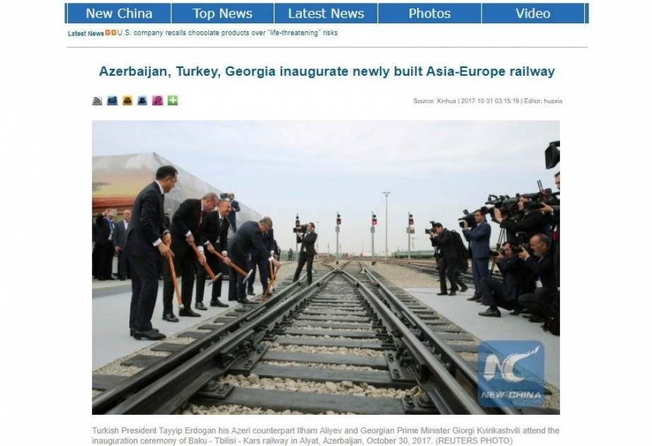 Xinhua: Azerbaijan, Turkey, Georgia inaugurate newly built Asia-Europe railway