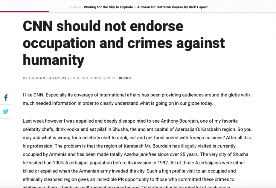 Дурдана Агаева: CNN не должен поддерживать оккупацию и преступления против человечества