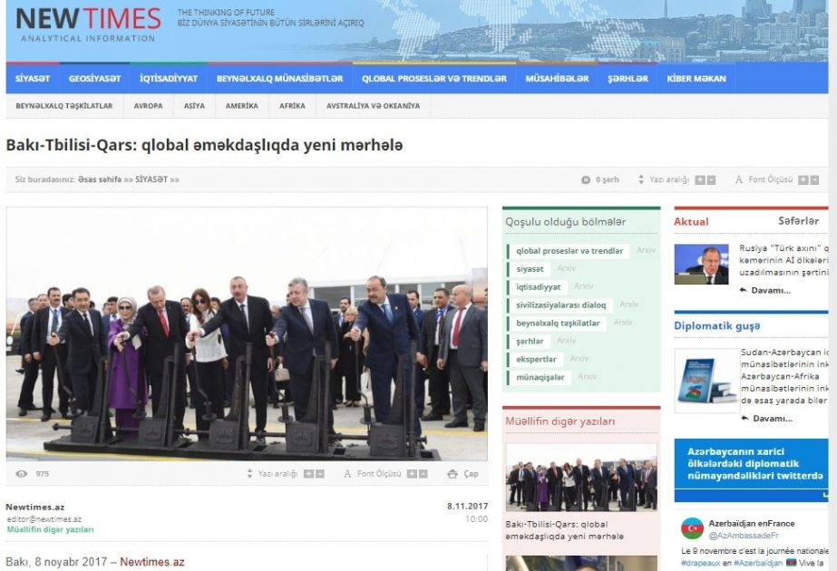 Bakı-Tbilisi-Qars: qlobal əməkdaşlıqda yeni mərhələ