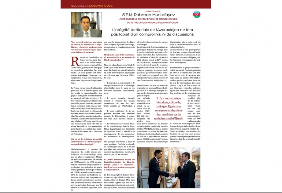 Azərbaycanın səfiri Fransanın “Lö Jurnal dü Parlöman” jurnalına müsahibə verib
