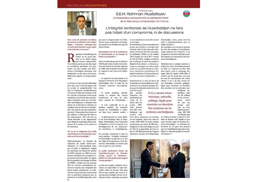 L’interview de l’ambassadeur d’Azerbaïdjan en France au Journal du Parlement
