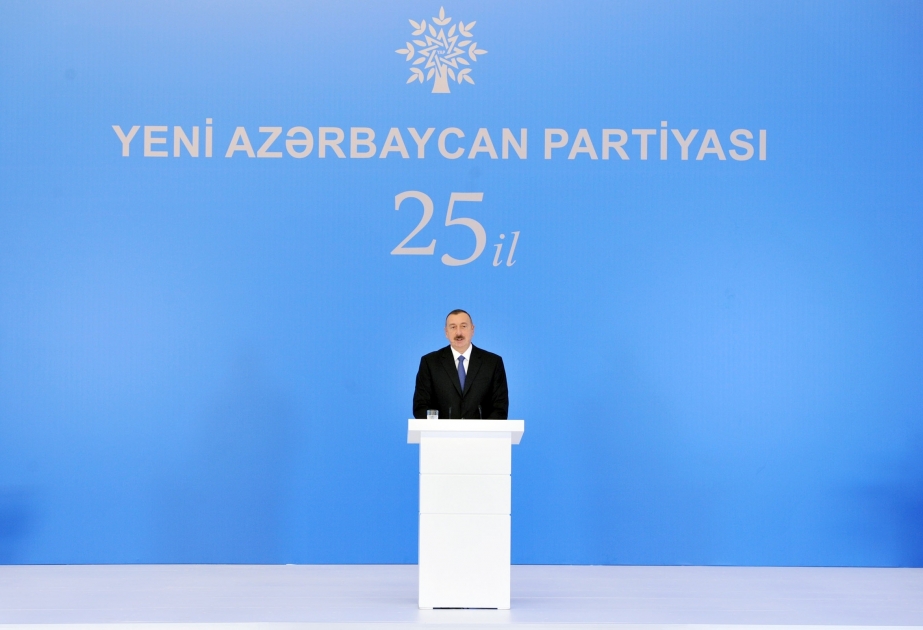 President Ilham Aliyev attended solemn ceremony on 25th anniversary of the founding of New Azerbaijan Party VIDEO