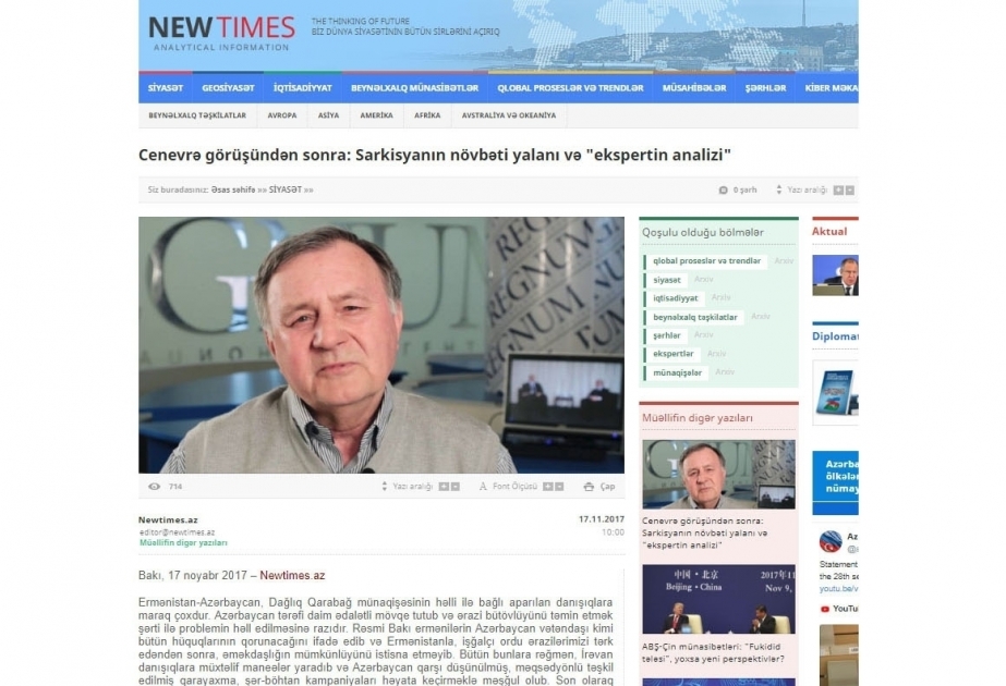 Cenevrə görüşündən sonra: Sarkisyanın növbəti yalanı və "ekspertin analizi"