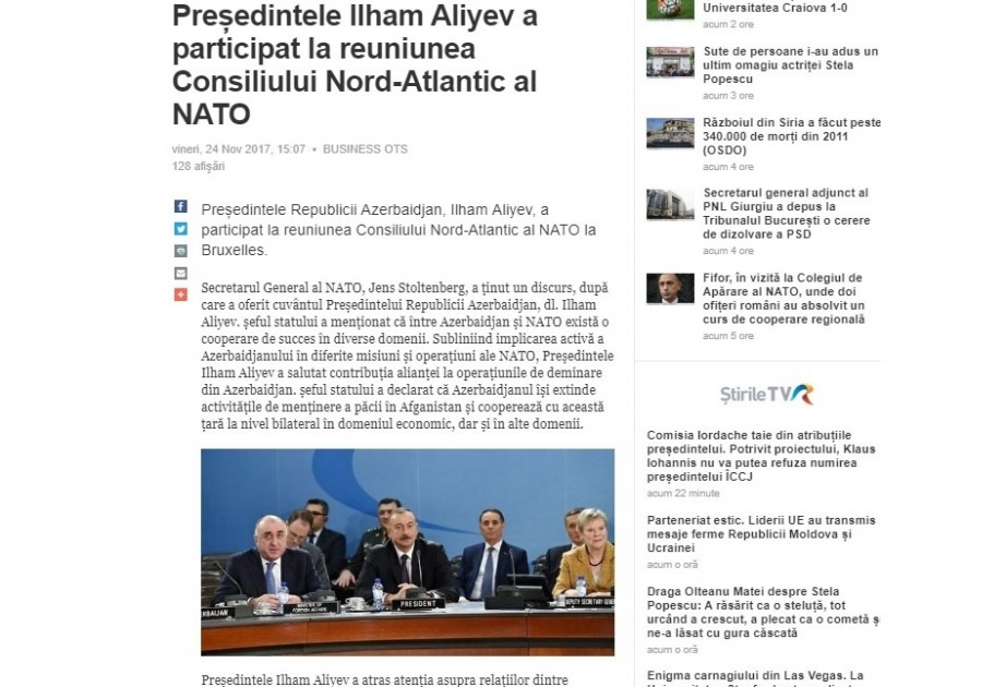 AGERPRES highlights Azerbaijani President`s participation in North Atlantic Council meeting