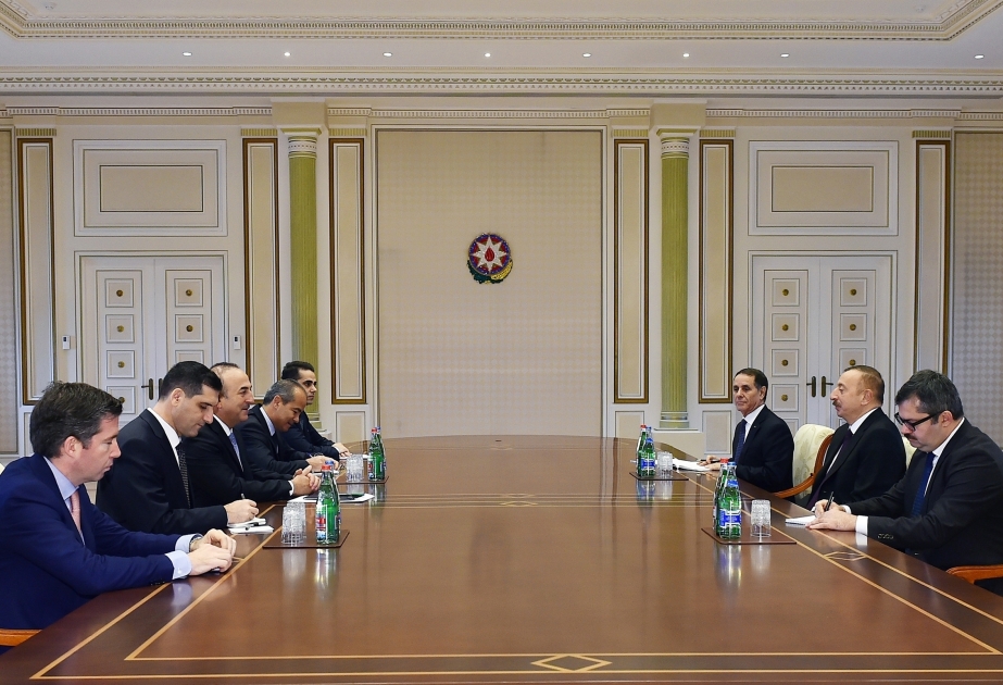 President Ilham Aliyev received delegation led by Turkish foreign minister VIDEO