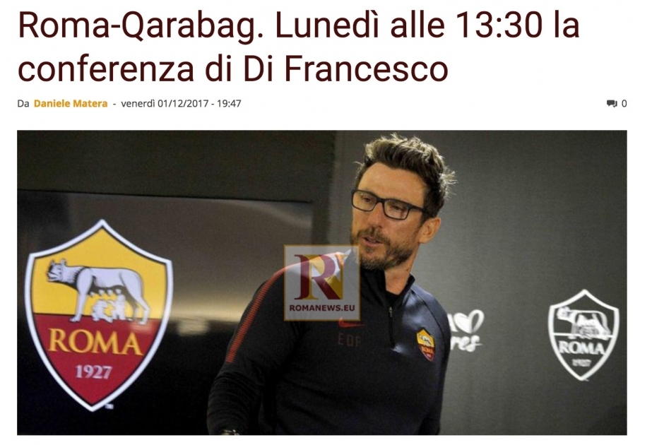 UEFA-Champions League: Duel FC Karabach Agdam und zwischen AS Roma findet am 5. Dezember statt