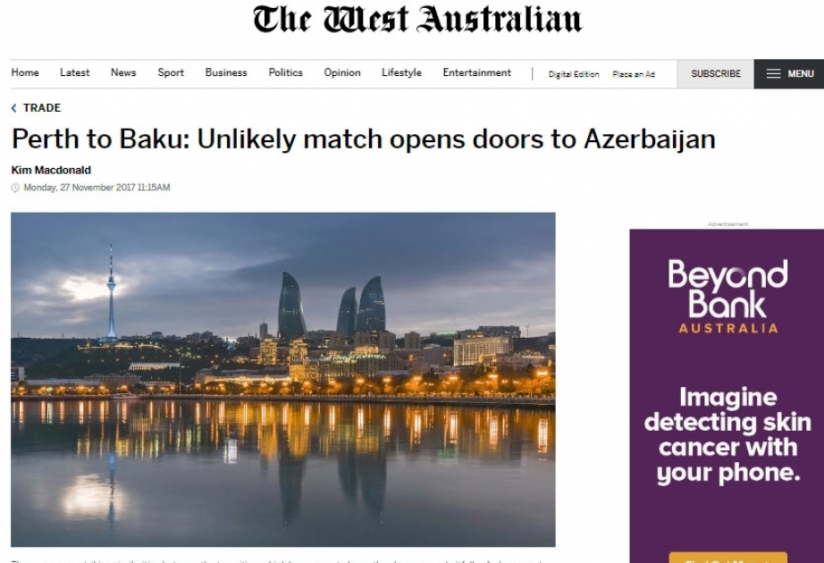 "The West Australian" newspaper: "Perth to Baku: Unlikely match opens doors to Azerbaijan"