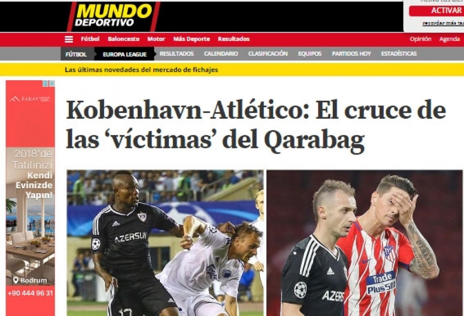 “Mundo Deportivo” nəşri “Kopenhagen”i və “Atletiko”nu “Qarabağ”ın “qurbanları” kimi təqdim edib