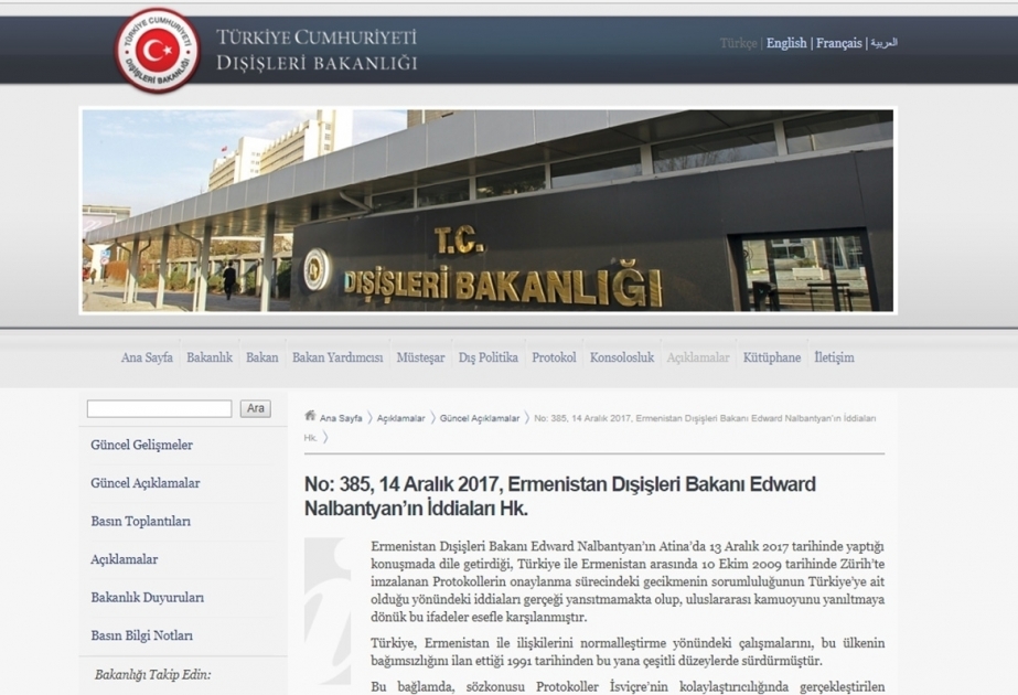Turkish Foreign Ministry: Armenia must put an end to its invasion of Azerbaijan’s territories