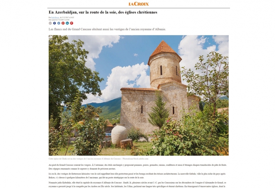 La Croix publie un article sur des églises chrétiennes en Azerbaïdjan