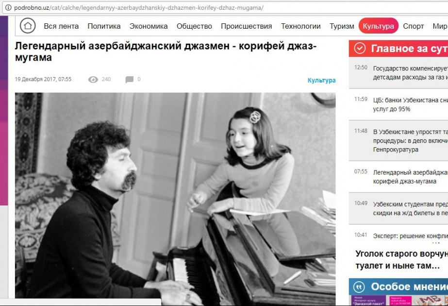 Özbəkistanın podrobno.uz portalı əfsanəvi cazmen Vaqif Mustafazadə haqqında yazıb