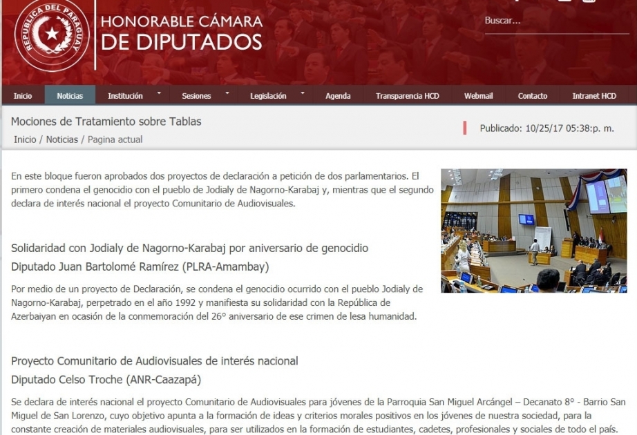 Paraguay’s Chamber of Deputies recognizes Khojaly genocide