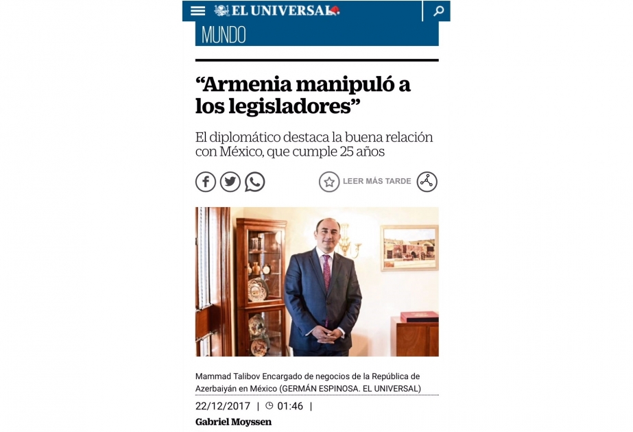 “El Universal” qəzeti: Meksika millət vəkilləri Ermənistan tərəfindən manipulyasiya olunub