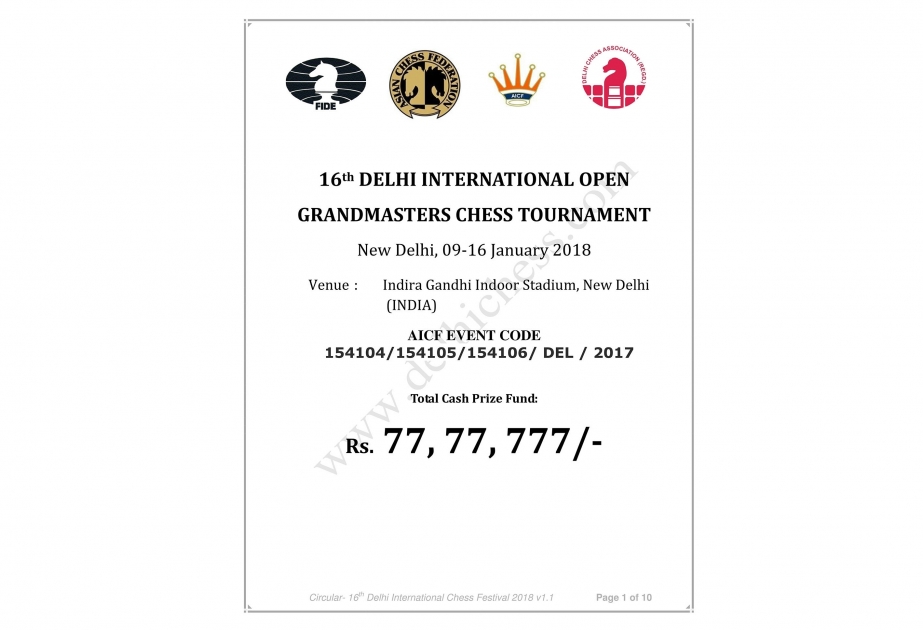 Azerbaijani GM to compete at 16th Delhi International Open Grandmasters Chess Tournament-2018
