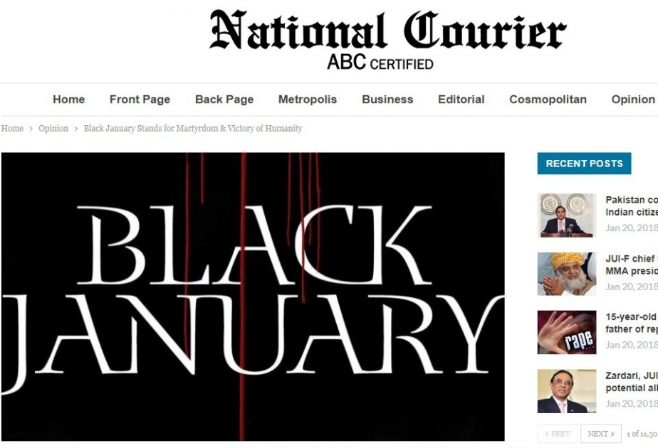 Pakistanın “National Courier” qəzeti: 20 Yanvar hadisələri Azərbaycan tarixində dönüş nöqtəsidir