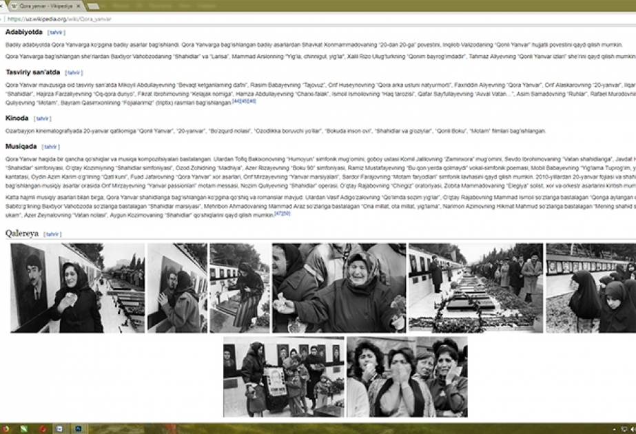 “Wikipedia”nın özbəkdilli versiyasında “Qara Yanvar” adlı bölmə yaradılıb