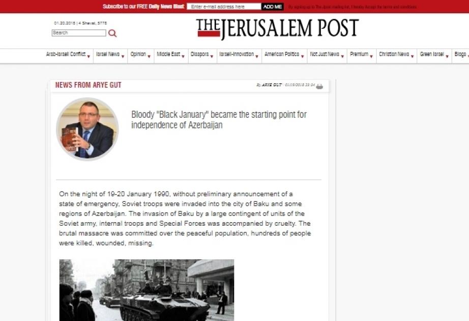 The Jerusalem Post: Bloody "Black January" became the starting point for independence of Azerbaijan