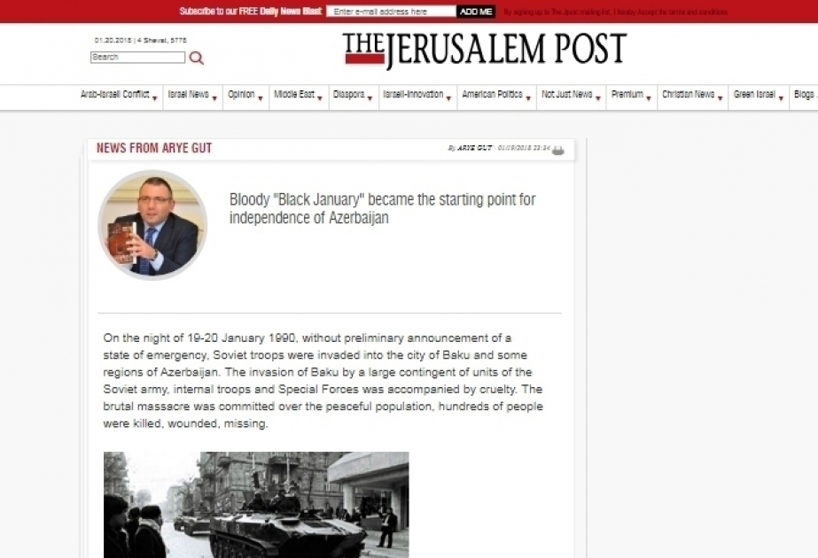“The Jerusalem Post”: Qanlı “Qara Yanvar” Azərbaycanın müstəqilliyi yolunda başlanğıc nöqtə oldu