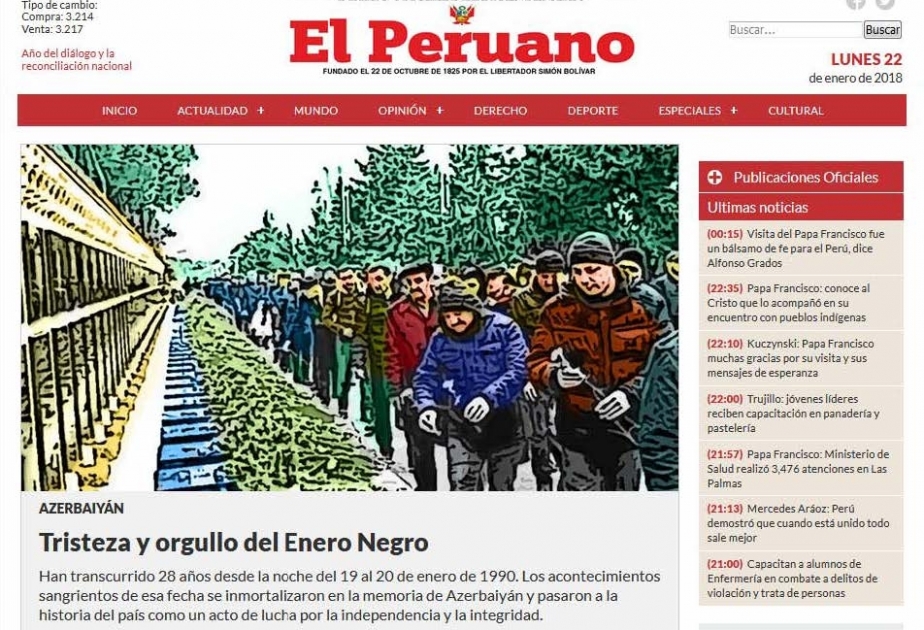 Perunun “El Peruano” qəzetində Qanlı Yanvar hadisələrindən bəhs edən məqalə dərc olunub