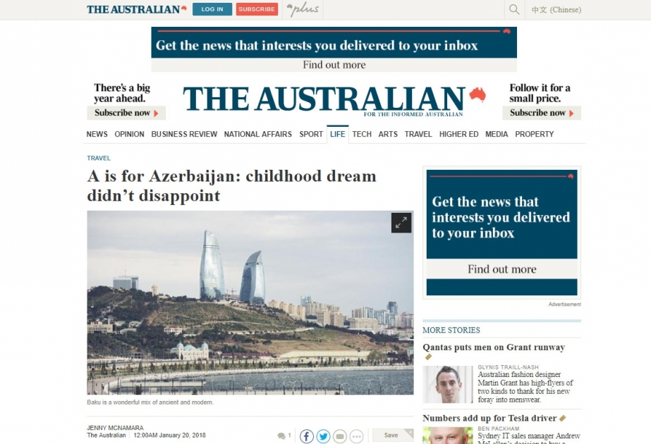 “The Australian” qəzetində avstraliyalı səyyahın Azərbaycana səfərinin təəssüratlarına dair məqalə dərc edilib