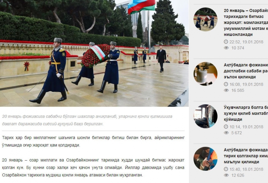 Özbəkistan portalı 20 Yanvar faciəsindən yazır