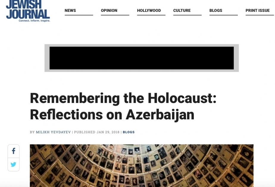 “Jewish Journal” nəşrində “Holokostu xatırlayarkən: Azərbaycan haqqında düşüncələr” sərlövhəli məqalə dərc edilib