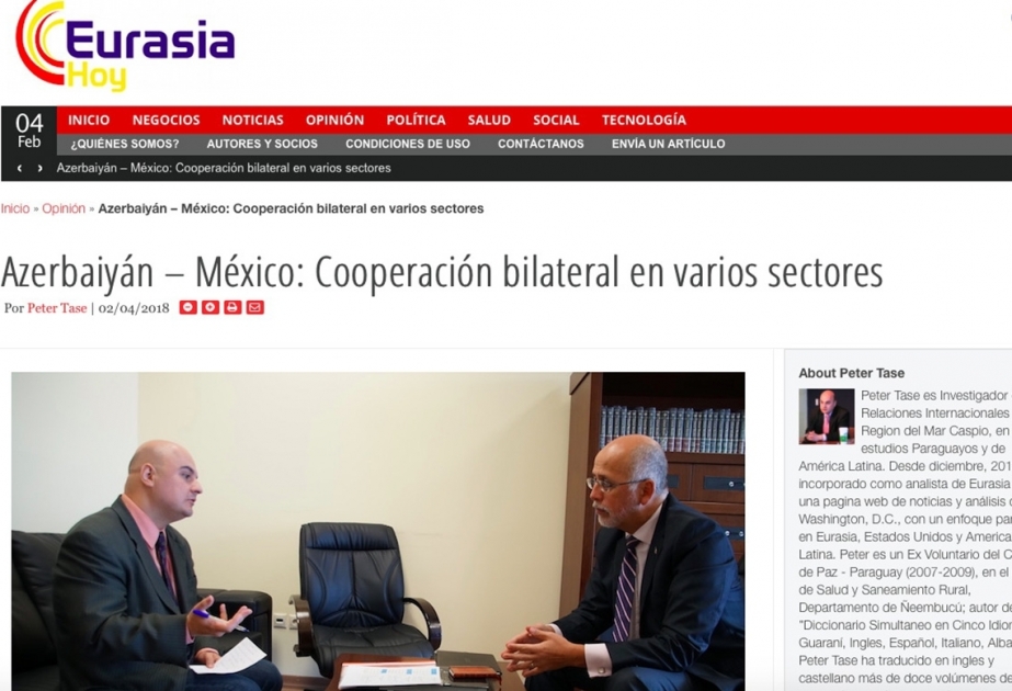 Eurasia Hoy: "Азербайджан - Мексика: двустороннее сотрудничество в нескольких областях"