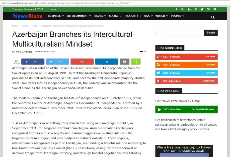 News Blaze: Azerbaijan Branches its Intercultural-Multiculturalism Mindset