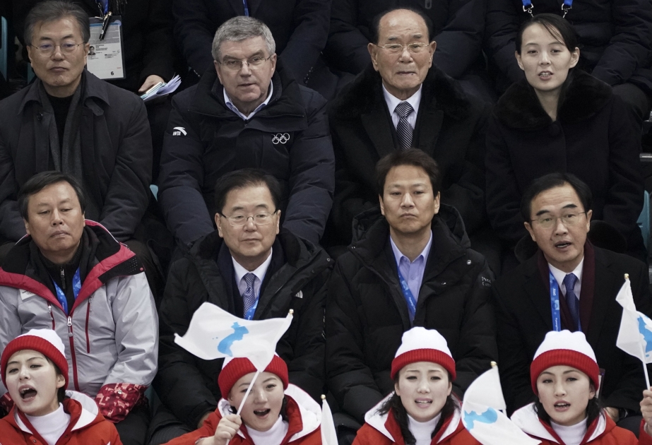 South Korean President Moon Jae-in watches joint hockey team game with N.K. leader's sister