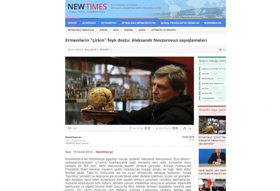 Ermənilərin “çirkin” feyk dostu: Aleksandr Nevzorovun sayıqlamaları