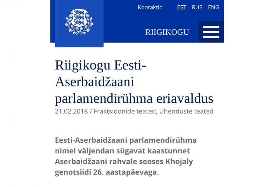 Estoniya deputatları Xocalıya dair xüsusi bəyanat veriblər
