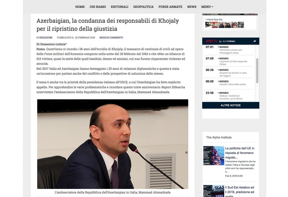 İtaliya ictimaiyyəti Xocalı soyqırımı haqqında məlumatlandırılıb