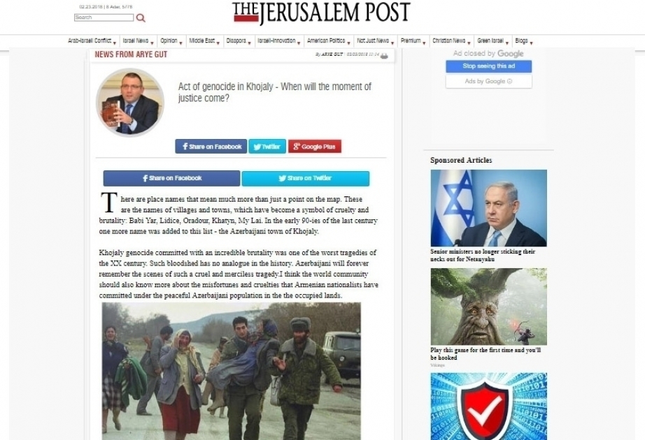 The Jerusalem Post: Xocalıda soyqırımı aktı - ədalət anı nə vaxt yetişəcək?