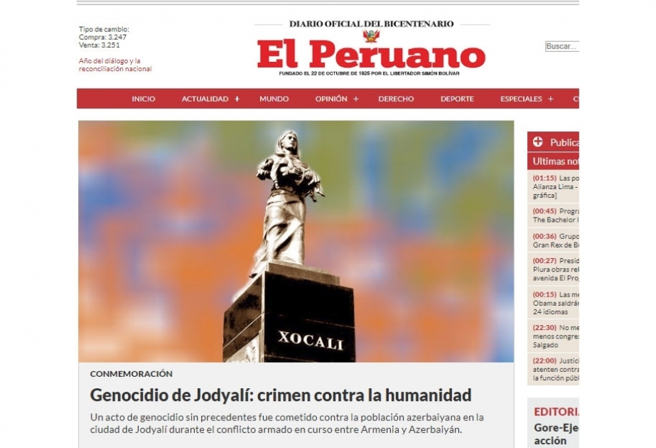 El Peruano qəzeti: Xocalı soyqırımı: insanlığa qarşı cinayət