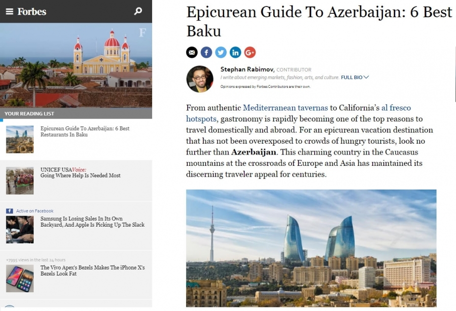 Forbes: Азербайджанская кухня может впечатлить самого искушенного путника