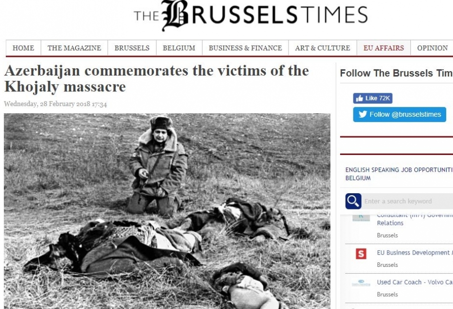 “The Brussels Times” Xocalı soyqırımından yazır
