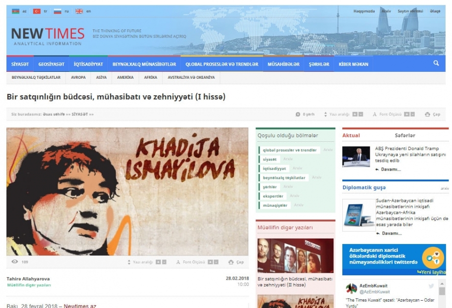 Bir satqınlığın büdcəsi, mühasibatı və zehniyyəti