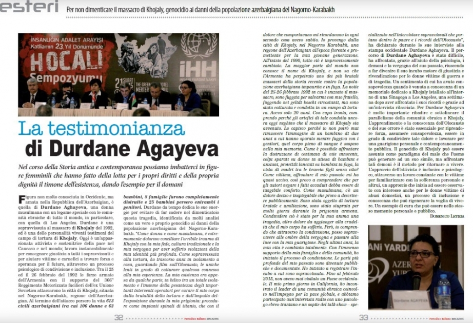 İtaliyanın “Periodico Italiano Magazine” jurnalında Xocalı soyqırımı barədə məqalə dərc olunub